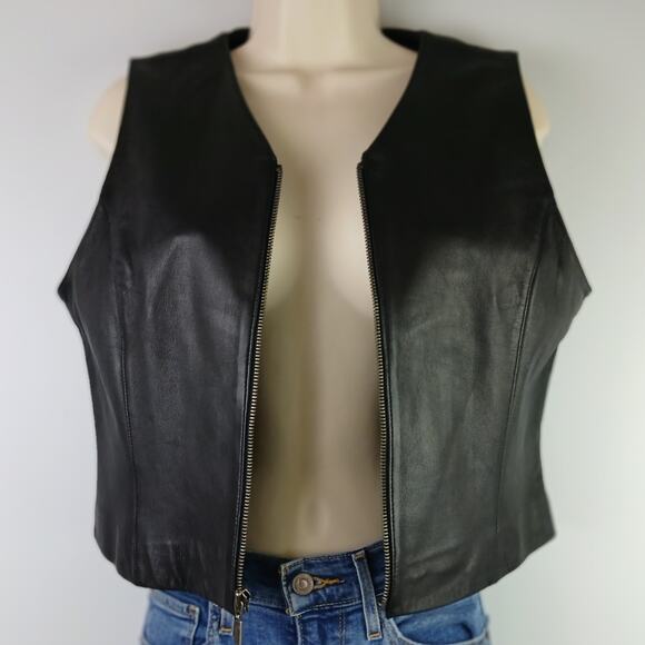 Petite Sophisticate VTG SZ 8 Cropped Genuine Leather Vest Front Zip - Picture 4 of 7